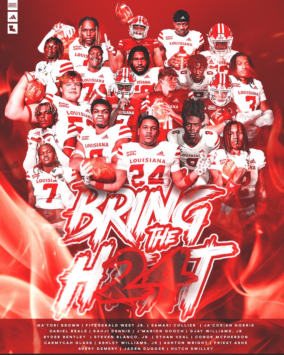 Louisiana Ragin’ Cajuns® Football (@ragincajunsfb) on Twitter photo This signing class is straight 𝗙𝗜𝗥𝗘 🔥
#BringTheH24T This signing class is straight 𝗙𝗜𝗥𝗘 🔥
#BringTheH24T