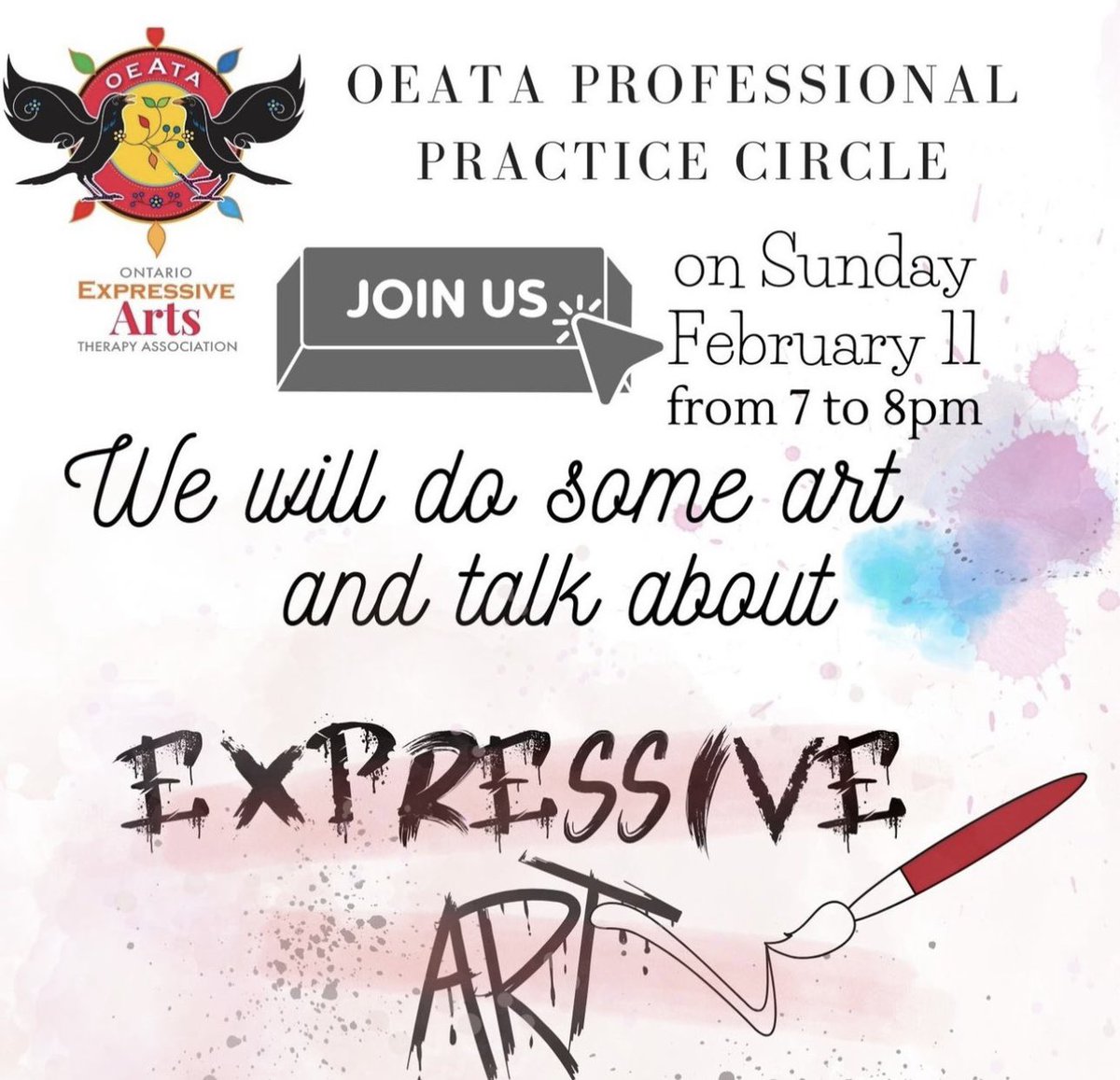 oeata's tweet photo. Join us this Sunday for some art and discussions about EXAT. Visit @oeata for the zoom link (under calendar). #expressivearts #expressiveartstherapy #exat #exa #psychotherapy #art #artmaking https://t.co/MTa5sw7BMb