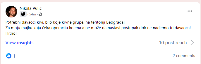 Hitno potrebna 3 davaoca krvi bilo koje krvne grupe, za Dragicu Đurić, Beograd, Krv se daje u zavodu za transfuziju Beograd, Svetog Save 39. Molim vas delite!
