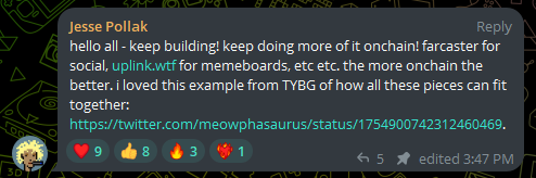 Jesse Pollak said some pieces of advice in the $AYB chat earlier 

This man is everywhere on base chain, pretty remarkable to see for an entire chain's founder to be active in so many different and new tokens. 

Excellent job <a href="/jessepollak/">jesse.base.eth</a> and <a href="/base/">Base</a>, the presence is seen and felt.