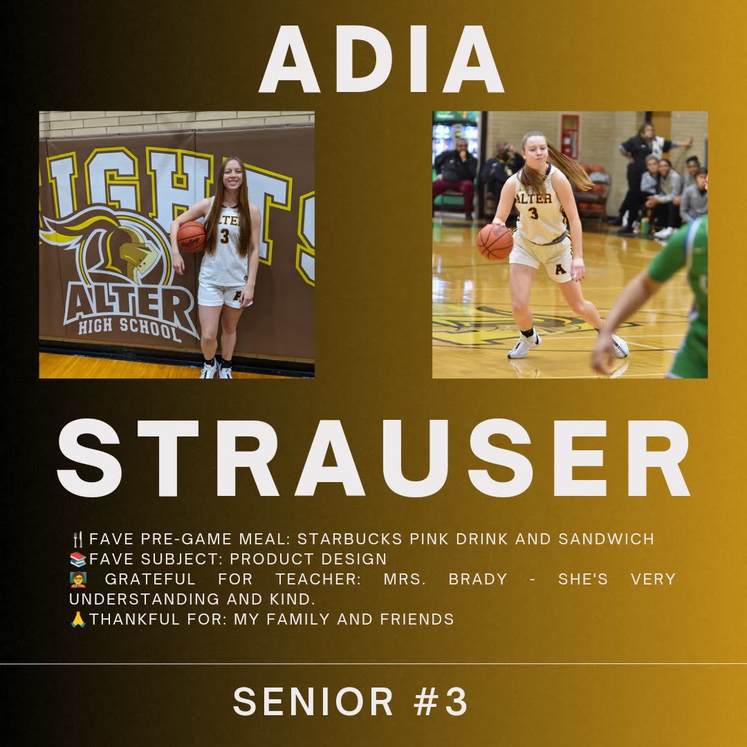 AlterGirlsBball's tweet photo. 3️⃣ days until Senior Day so let's meet #3 Sr Adia Strauser. 🏀⚔️❤️ https://t.co/q2TzgwV09C