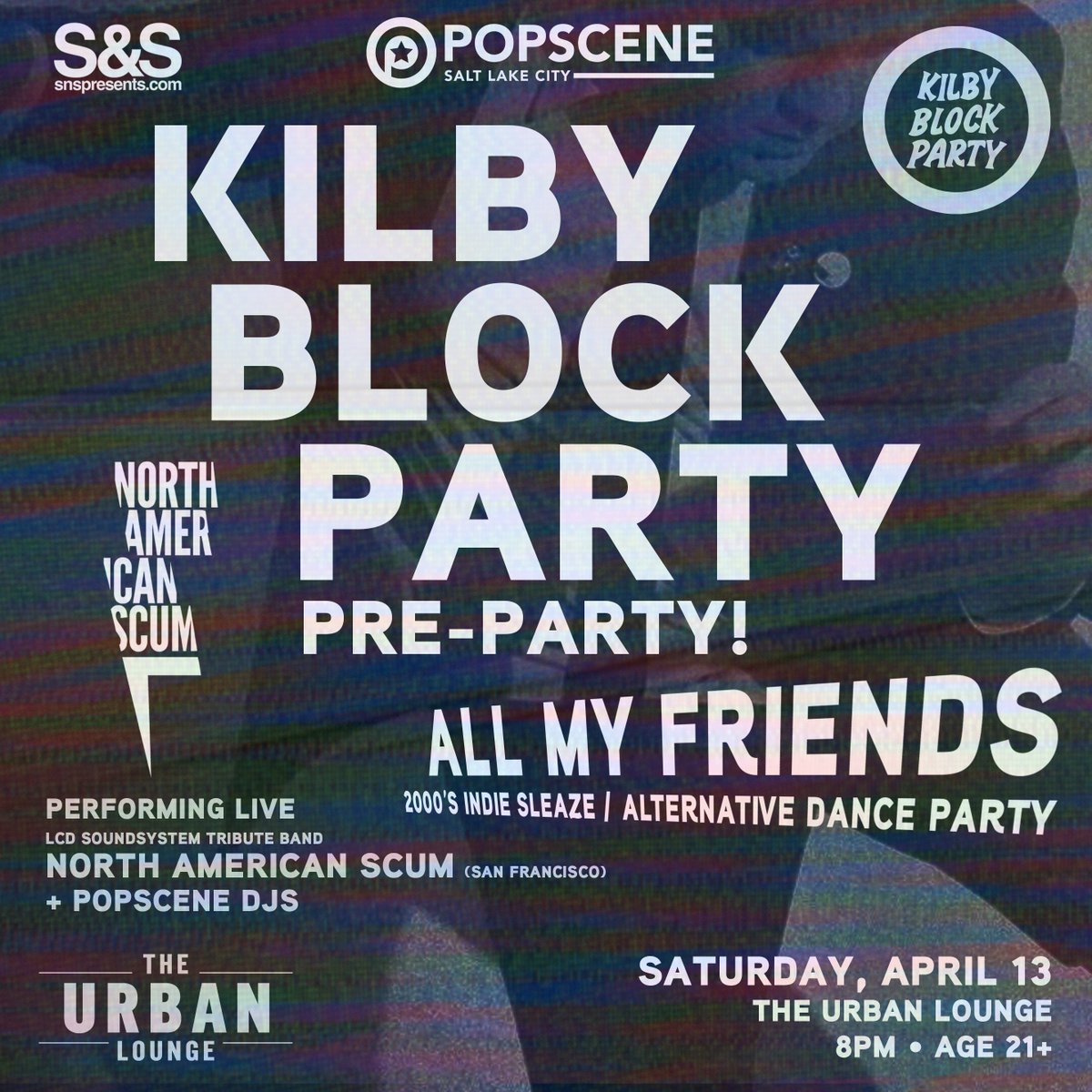Excited for our next POPSCENE SLC parties just announced🪩🕺❄️🏂

TALKING HEADS NITE!
Fri, 4/12
<a href="/MetroMusicHall/">Metro Music Hall</a> 

ALL MY FRIENDS
2000s indie sleaze dance party
Sat, 4/13
<a href="/UrbanLoungeSLC/">Urban Lounge</a> 

Featuring @clubmouthwash <a href="/strngwys/">elon is a nazi</a> <a href="/NAScum/">North American Scum</a> 

24tix.com/event/77085635…
24tix.com/event/20949542…