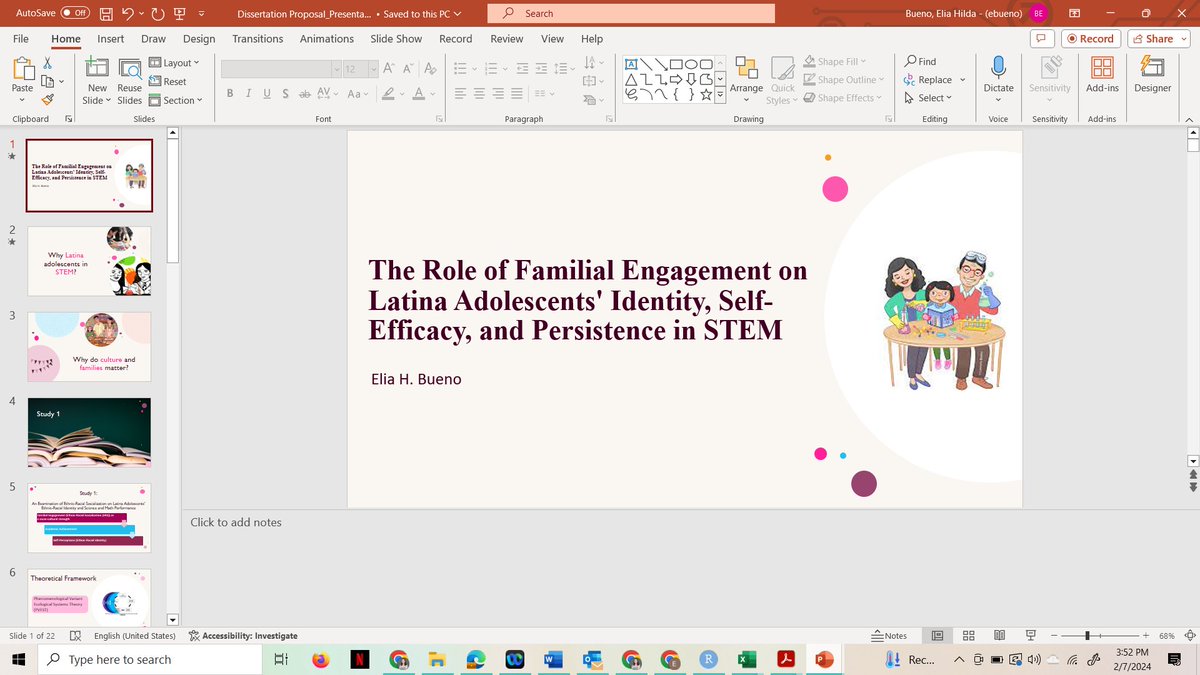 Working on my dissertation proposal presentation. It feels so unreal to think I am in my 5th year of the PhD and at this stage. I love what I do! #LatinasinSTEM #Latinofamilies #familyengagement