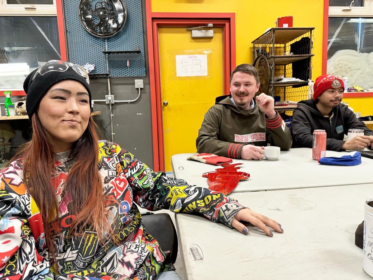 I was so happy to return to Red Fish Studio and meet with the young artists learning about welding. Many thanks for the special gifts, I’ll wear and display them with pride.  
#CambridgeBay #Nunavut