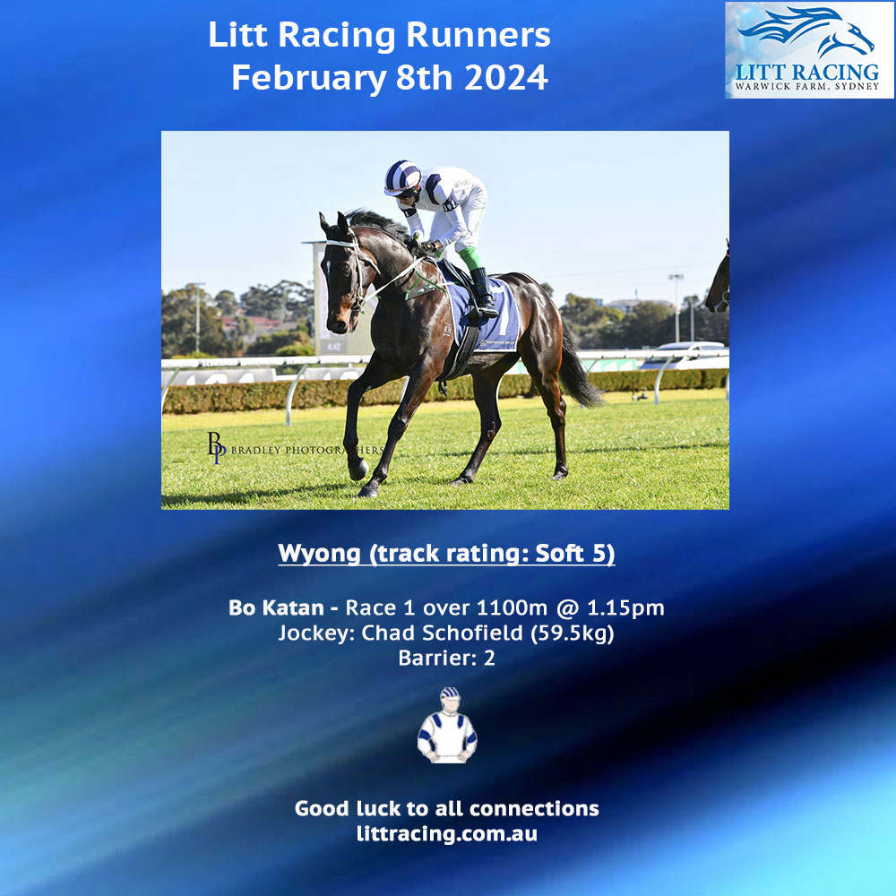 The team heads to Wyong today with BO KATAN, who is first up after 2 trials. Best of luck to Monarch Racing Syndications and safe travels to our boy and jockey Chad Schofield.