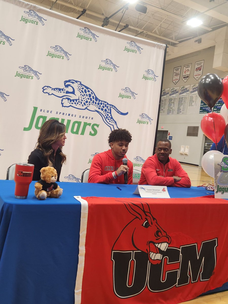 Blue Springs South Football (@jaguarsbss) on Twitter photo Congrats to <a href="/CaysenStevenson/">CaysenStevenson</a> on signing his letter of intent to play football at <a href="/UCMFootballTeam/">Mules Football</a> . The Mules are getting a stud and a great person. Can't wait to see your journey Duece! #DEAL Congrats to <a href="/CaysenStevenson/">CaysenStevenson</a> on signing his letter of intent to play football at <a href="/UCMFootballTeam/">Mules Football</a> . The Mules are getting a stud and a great person. Can't wait to see your journey Duece! #DEAL