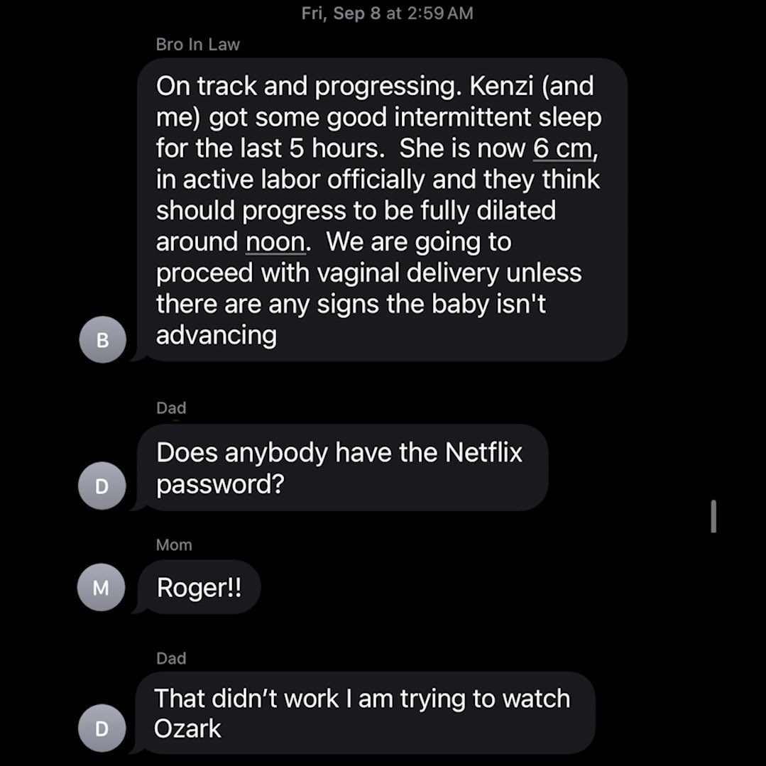 samuelorson's tweet photo. This response from my dad in the family chat while my sister was about to give birth is insane https://t.co/Q55GAOVmhW