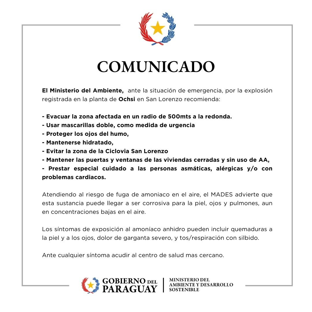 Fuga de amoniaco en San Lorenzo

👉 Recomendaciones del Ministerio del Ambiente <a href="/mambiente_py/">Ministerio del Ambiente y Desarrollo Sostenible Py</a>

📻 #1020AM