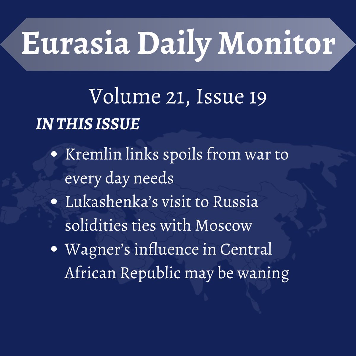 The Eurasia Daily Monitor <a href="/EDMJamestown/">EDM Jamestown</a> 
Wednesday, February 7
Volume 21 Issue 19

Featuring articles from:
Ksenia Kirillova (<a href="/KirkseniyaSF/">Kseniya Kirillova</a>)
Grigory Ioffe (<a href="/IoffeGrigory/">grigory ioffe</a>)
Andrew McGregor 

Read whole issue here: mailchi.mp/jamestown/eura…
