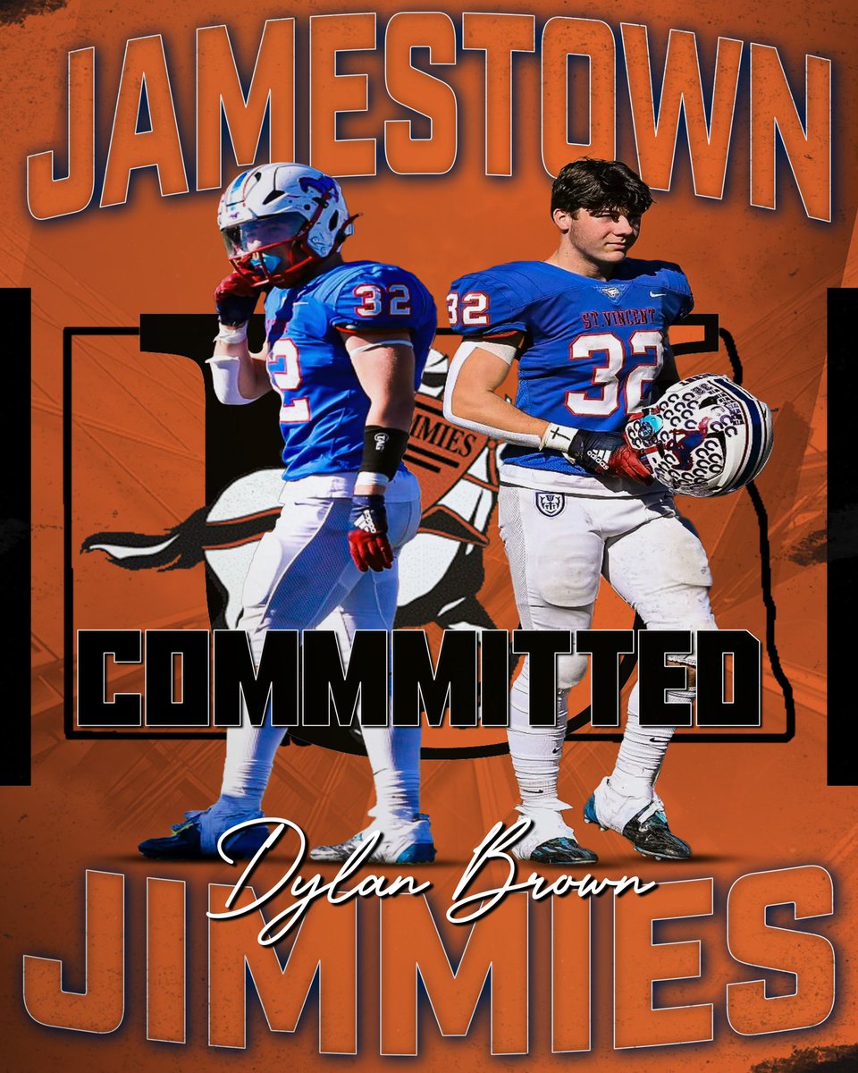 St. Vincent de Paul College Prep Football (@svhs_fb) on Twitter photo Congratulations to <a href="/DylanBrown_SV/">Dylan Brown</a> for committing to University of Jamestown!
<a href="/JimmieFootball/">Jamestown Football</a> | <a href="/CoachSClancy/">Shane Clancy</a> <a href="/Coach_Mistro/">Brian Mistro</a> Congratulations to <a href="/DylanBrown_SV/">Dylan Brown</a> for committing to University of Jamestown!
<a href="/JimmieFootball/">Jamestown Football</a> | <a href="/CoachSClancy/">Shane Clancy</a> <a href="/Coach_Mistro/">Brian Mistro</a>
