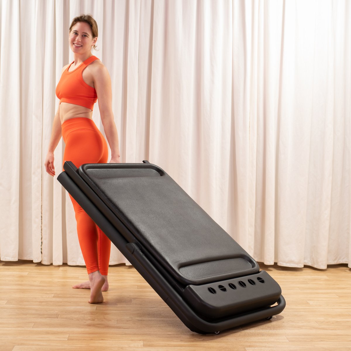 Our favorite thing about the Somato is probably your favorite thing too. It folds in half so you can actually store it away! #pilates #homefitness #pilatesreformer