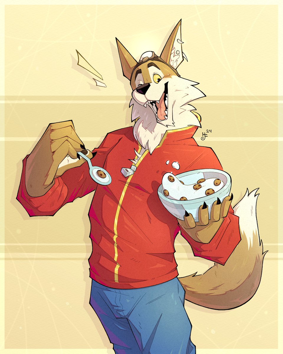 Wendell from Fortnite, but dressed as the Cookie Crisp mascot, digital furry artwork
