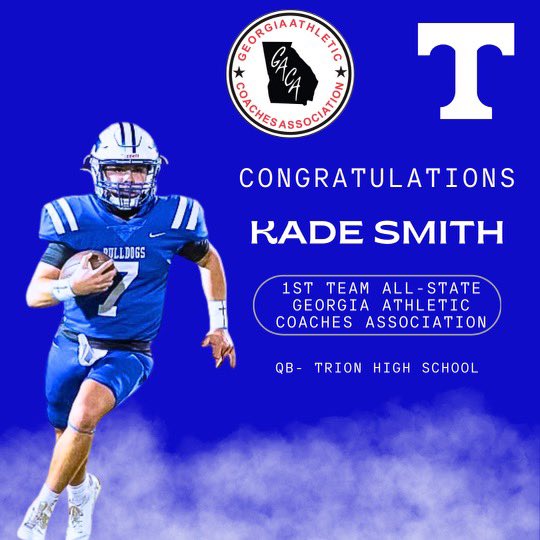 Congrats to @kade7smith for being selected 1st Team All State by @GACACoaches. Go Dogs!!! 🐶🔵⚪️