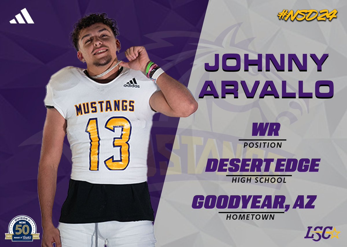 WNMUFootball's tweet photo. Welcome to Silver City @ArvalloJohnny 

🐎 | Johnny Arvallo 
🏈 | Wide Receiver 
🟣 | Desert Edge High School
🟡 | Goodyear, AZ

#RareBreed
#Mustangs https://t.co/EO6a0gciXF