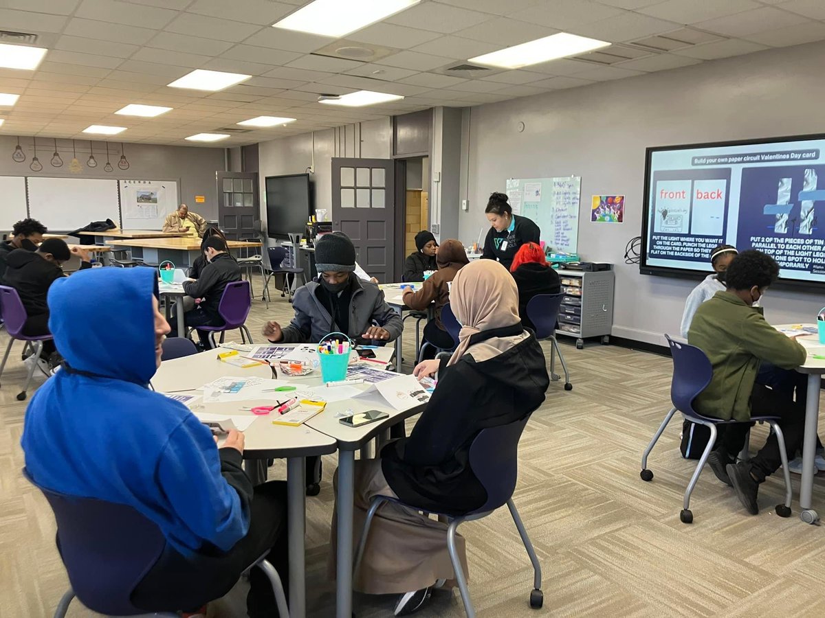 The <a href="/V3AHuskies/">Vance Virtual Village Academy</a> also had a great time creating a little love while assembling paper circuits to embellish their cards. Students used various conductive materials like copper, aluminum and batteries to light up each one. Great work!