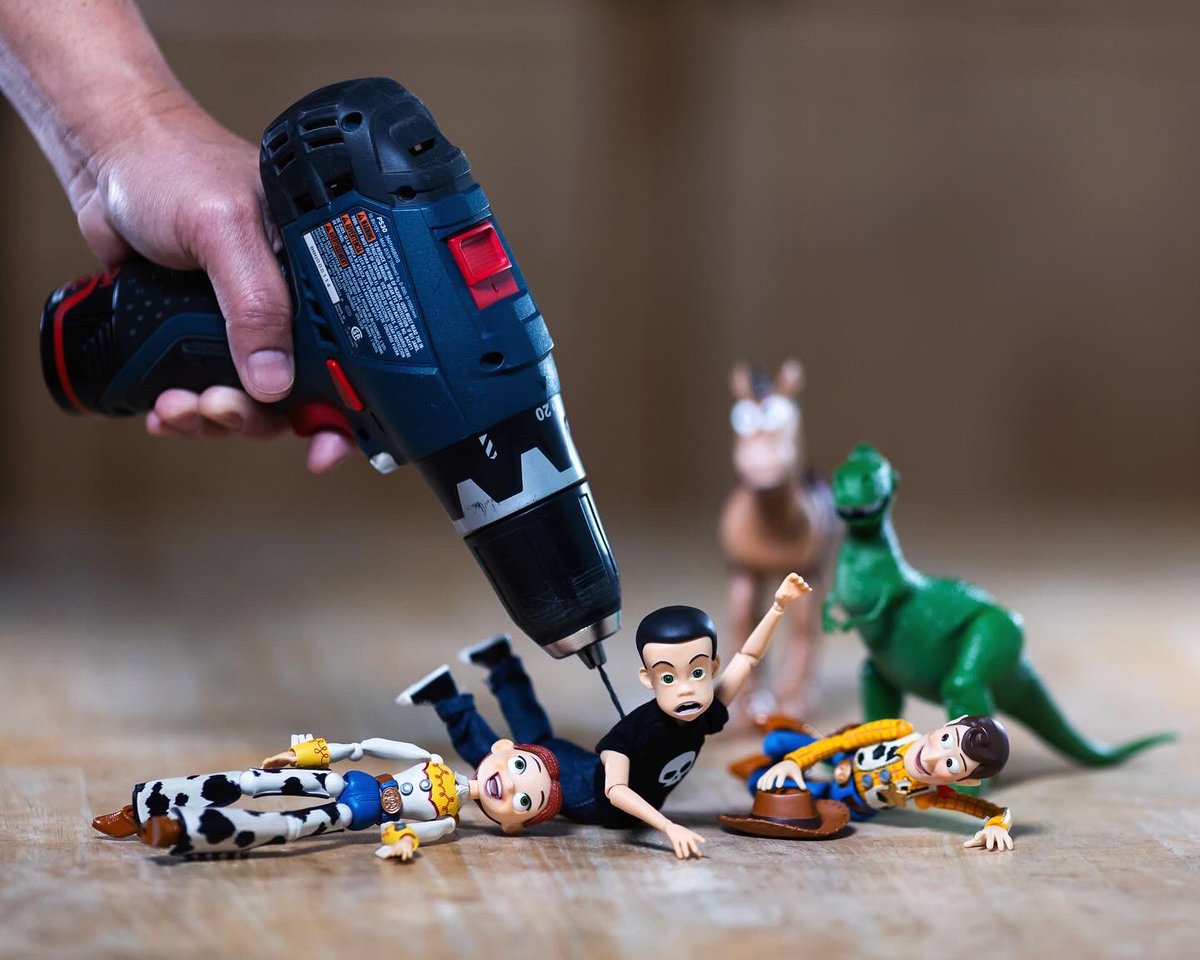 Sid awakens from a beautiful dream and remembers he’s a toy. And his owner is none other than toy photographer Mitchel Wu, who drills holes into the backs of his toys for wire supports 😱. Poor Sid!