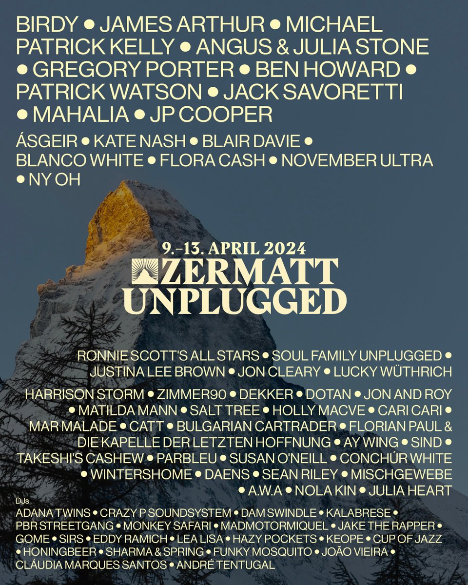 ✨ LINE-UP RELEASE • UNPLUGGED PASS ACTS✨ Neu bestätigt: @HarrisonStorm • @zimmer90music • DEKKER • @DotanMusic • @jonandroy • MATILDA MANN • SALT TREE • @hollymacvemusic • @caricarimusic • MAR MALADE und viele mehr... Programm: zermatt-unplugged.ch/de/programm/