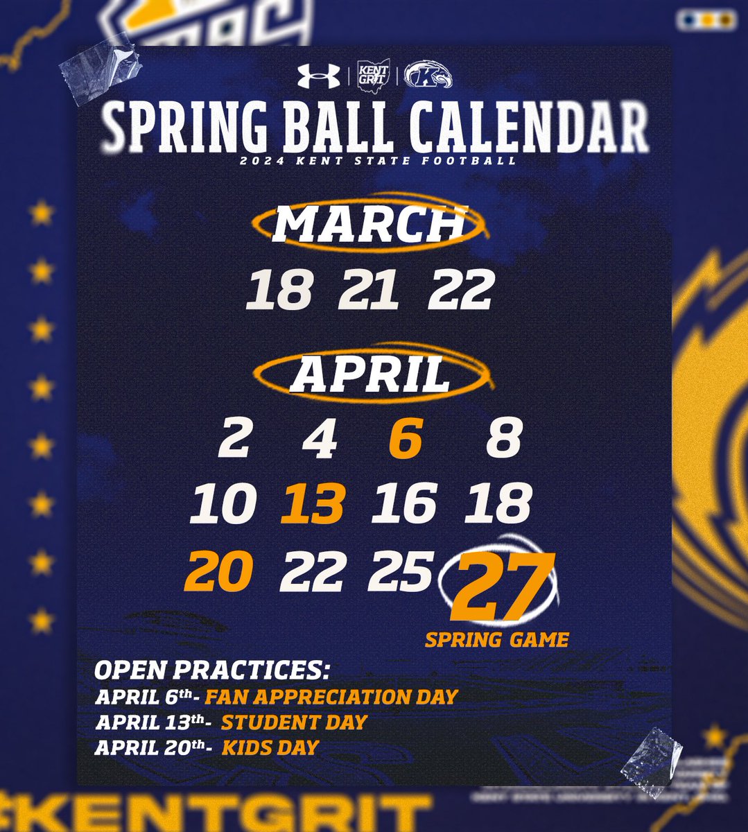 Spring Ball is right around the corner. Mark your calendars as we prepare to set the tone, grind, and respond. 🏈🙌 #KentGRIT⚡️| #ALLIN🙌