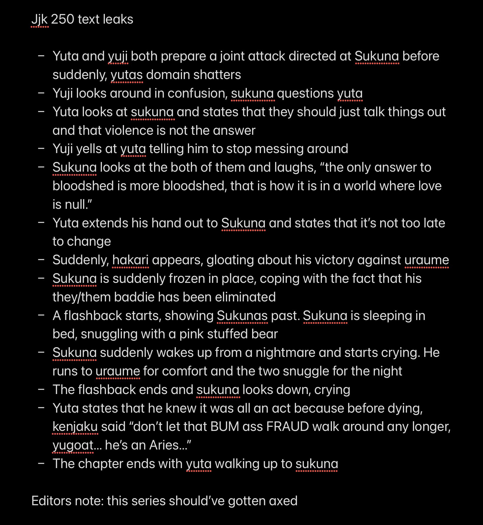 twoodles 🦔 on X: “#JJK250 #JJKSPOILERS 250 TEXT LEAKS ARE OUT