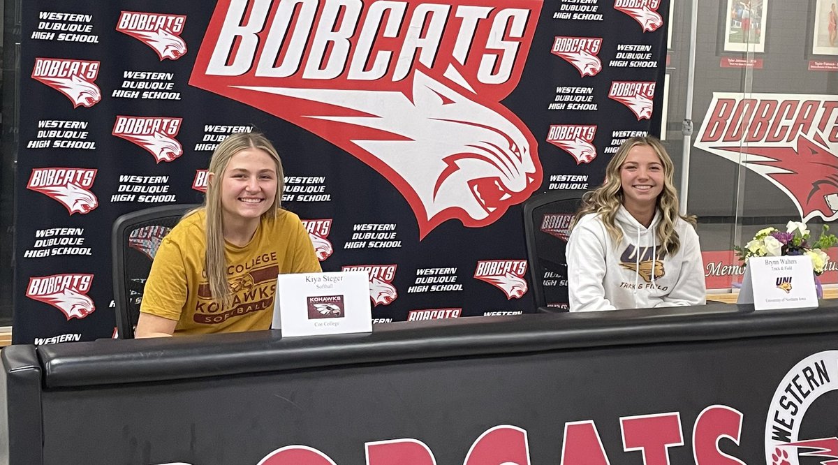 Congratulations to our two Bobcats who have signed national letters of intent to continue their academics and athletics:
Kiya Steger-Softball-Coe
Brynn Walters-Track &amp;Field-UNI

#wdbobcats
