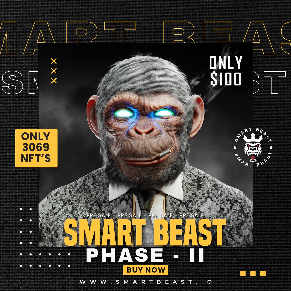 🚀 $300 giveaway!🚀

Have you secured your NFT reservation for entry into the Smart Beast Phase 3 presale? 🦁💎

Mark your calendars for February 11th, 2024, for the big reveal!

#NFT #SmartBeast #Presale #Crypto #Giveaway <a href="/AuraExchange/">Aura Hub</a> <a href="/AuraExchangeDev/">Aura Exchange Devs</a> #DoYouAura @OldSkoolDegens