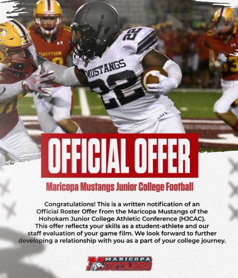 Blessed to receive an offer from Maricopa Mustangs Junior College <a href="/MaricopaMustang/">Maricopa Mustangs JUCO Football</a> #juco