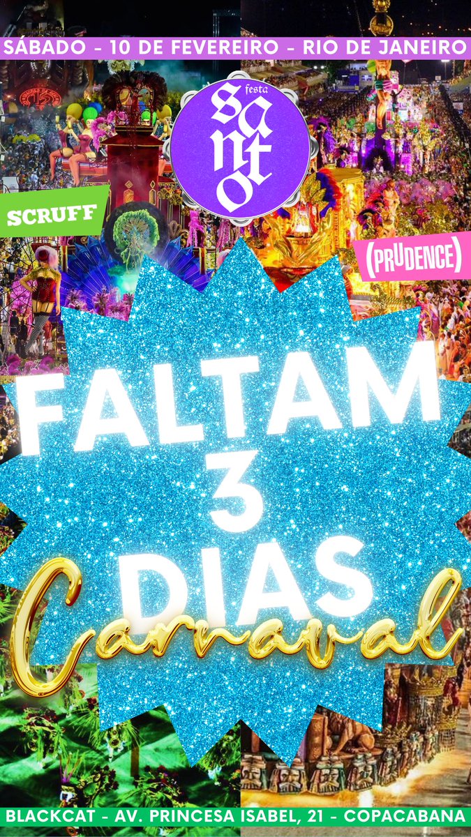 FestaSanto's tweet photo. Rio, faltam 3 dias para esquentarmos o @BarBlackCat em pleno sábado de carnaval! 

Pegue a sua cortesia: https://t.co/hVuonxJ0Ut

SANTO, SÁLVAME! 

🥵

Apoio: @scruffbrazil @oficialprudence 

#festasanto #riodejaneiro #carnaval #scruff #prudence #festa @waguinn_ https://t.co/LRZmenMv8V
