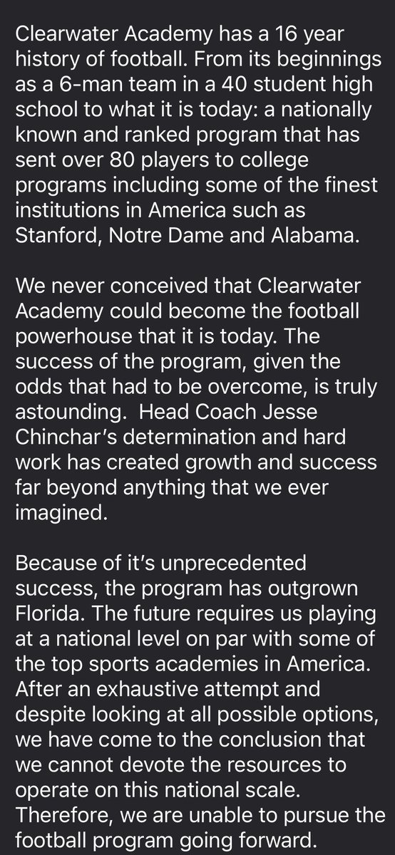 John Garcia, Jr. (@johngarcia_jr) on Twitter photo Sad news to report: the Clearwater (Fla.) Academy International football program is shutting down, effective immediately. The team and community were just informed. From the <a href="/CAIKnightsFB/">CAI Knights Football</a> release: Sad news to report: the Clearwater (Fla.) Academy International football program is shutting down, effective immediately. The team and community were just informed. From the <a href="/CAIKnightsFB/">CAI Knights Football</a> release: