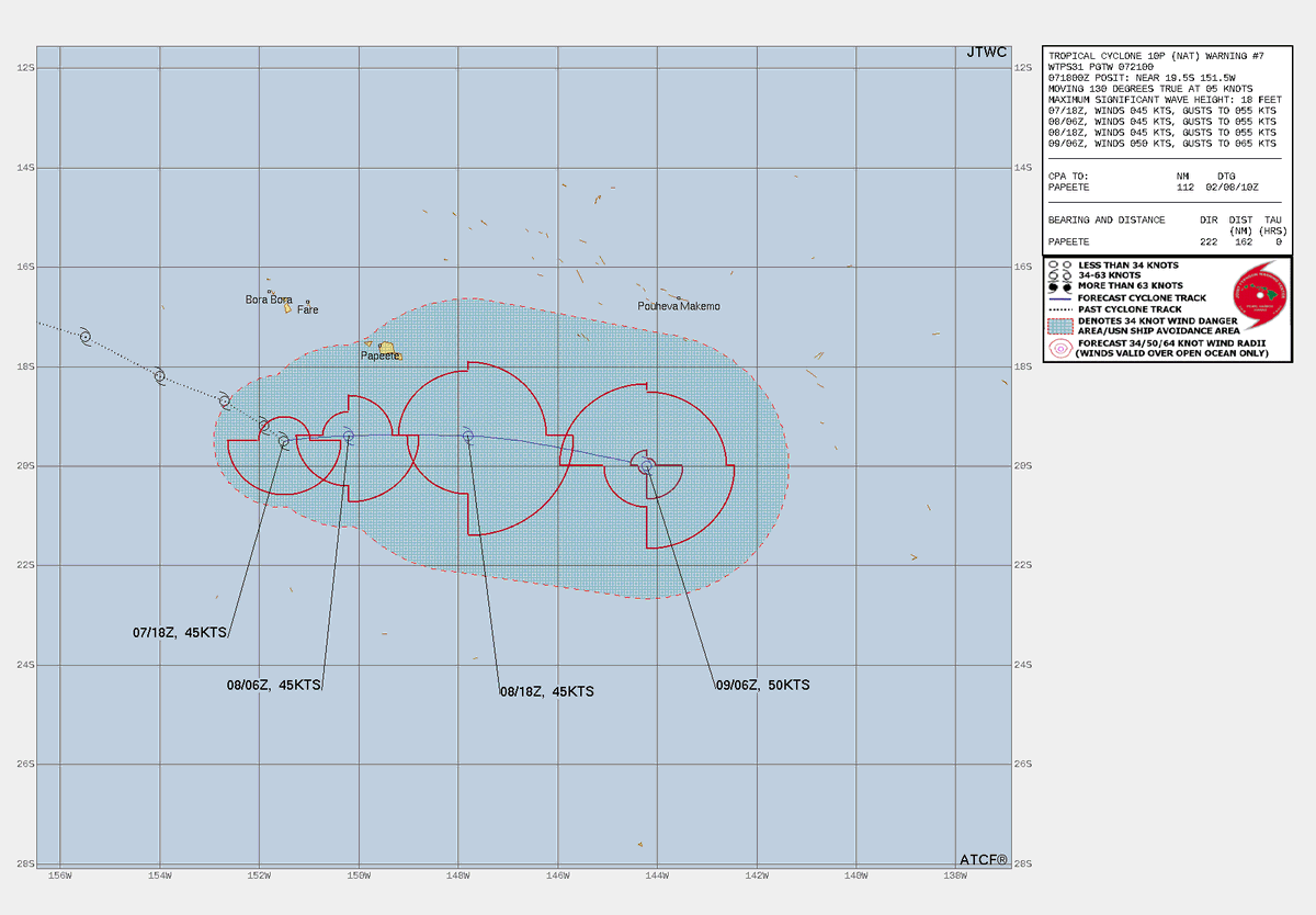 LimWeather's tweet photo. #Nat E of #Samoa/#AmericanSamoa now up to 50mph TS SSHWS/C1 Aus Scale before weakening to remnant low near #FrenchPolynesia or up to 60mph as per #JTWC
Impacts likely esp in #Tahiti/#Moorea due to #Flooding rains/#mudslides
#wxtwitter #flashflood #Cyclone #CycloneNat #France https://t.co/d2KZli9rgv