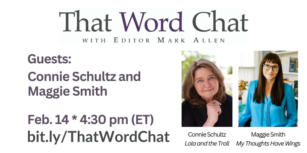 A special Valentine's Day treat for our #WritingCommunity: We'll be with @ConnieSchultz and @MaggieSmithPoet, two accomplished Ohio authors releasing their first children's books! Register to join us on 2/14: bit.ly/ThatWordChat #ThatWordChat #AmEditing #EdiBuddies