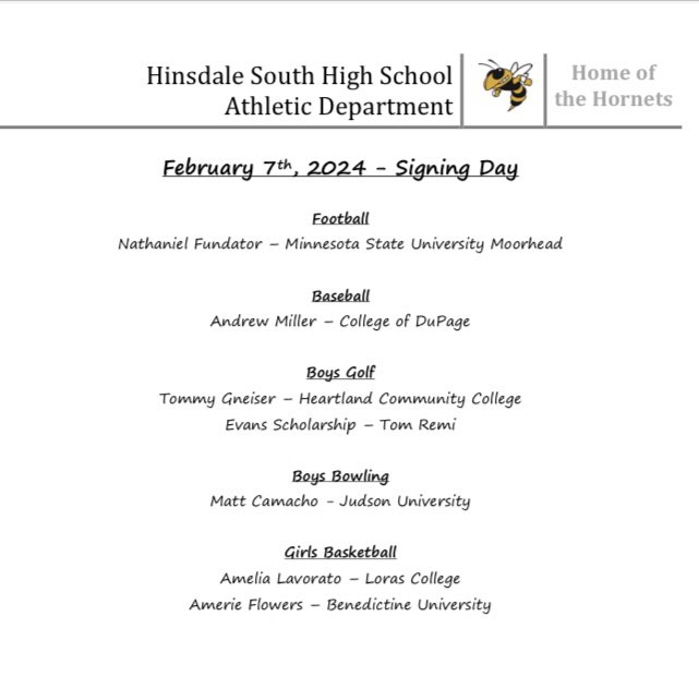 Hinsdale South Athletic Department tweet media