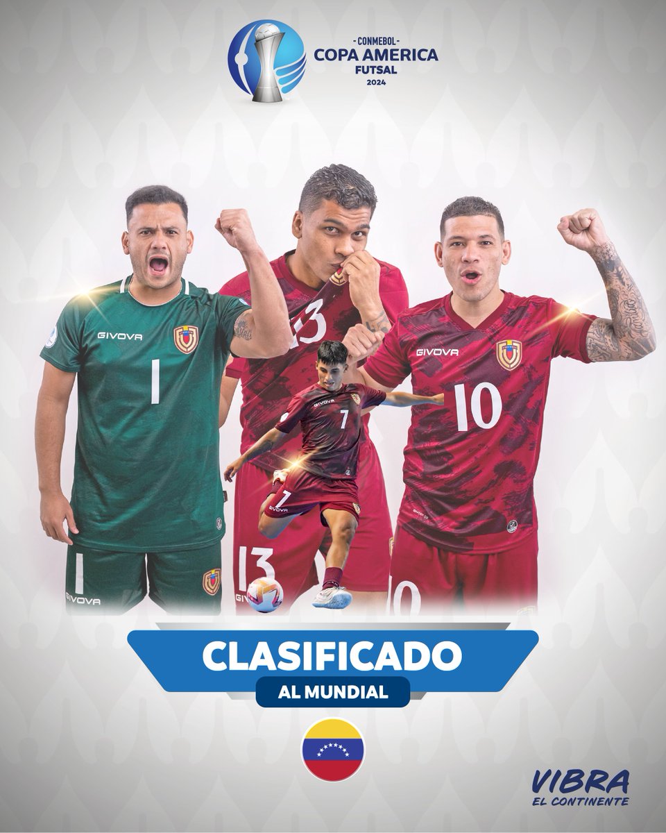 CopaAmerica's tweet photo. ¡Venezuela estará en el Mundial! 🇻🇪

@SeleVinotinto confirma su participación en la Copa Mundial de Futsal de la FIFA Uzbekistán 2024 🏆👏🏼

#VibraElContinente #CAFutsal https://t.co/pt51osX5jh
