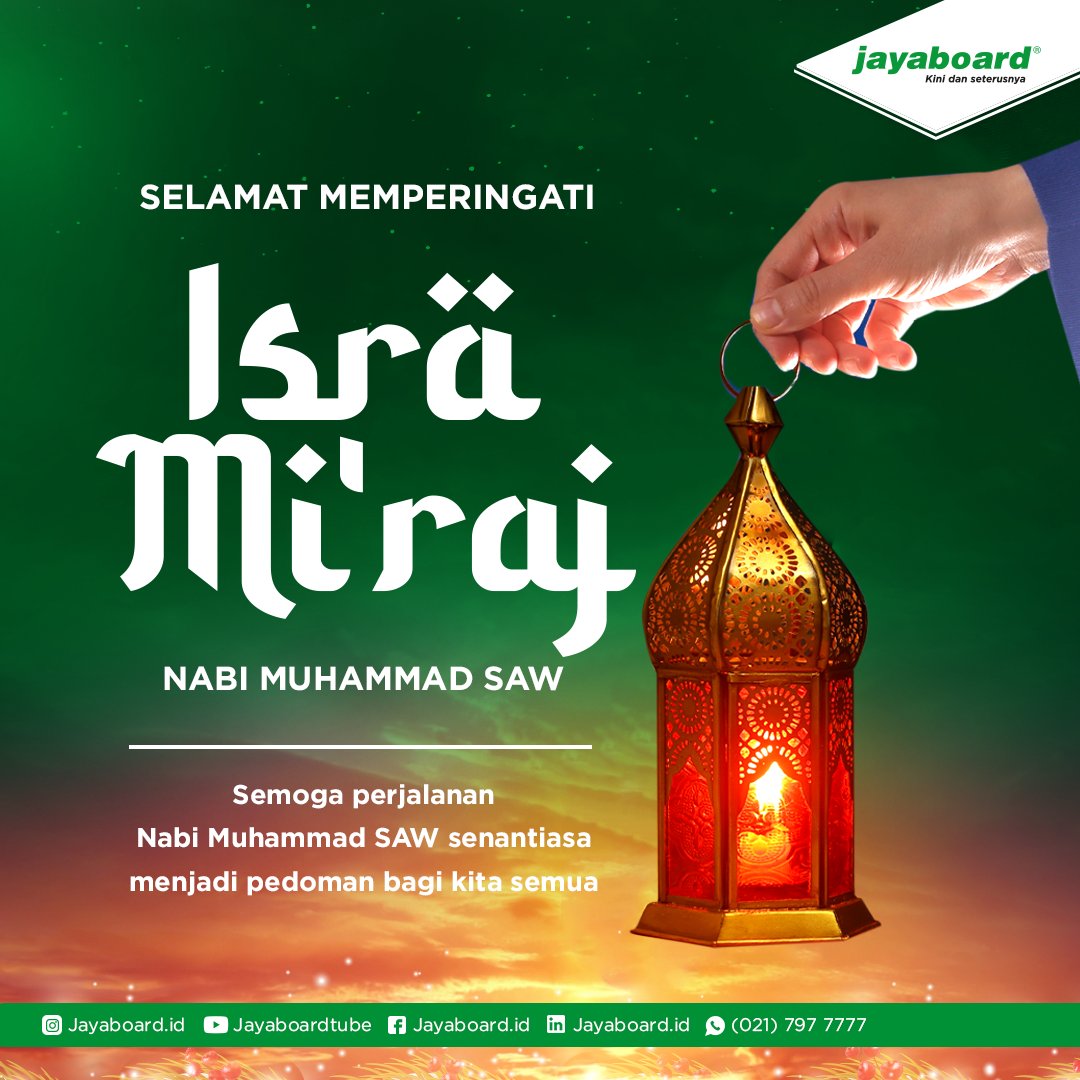 Selamat Memperingati Isra Mi'raj Nabi Muhammad SAW 1445H, Sahabat Jayaboard!

Semoga perjalanan Nabi Muhammad SAW senantiasa menjadi pedoman bagi kita semua🙏
