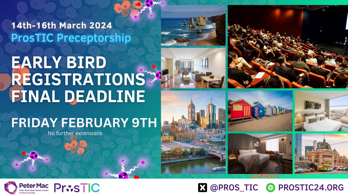 Last call to register at the early🐦rate for <a href="/ProsTIC/">Hanne Nijhuis</a>  Preceptorship.  5 weeks to go.  Delegates from over 20 countries 🌎🌍🌏 are coming in person! Be one of them. prostic24.org #PSMA #Melbourne <a href="/DrMHofman/">Michael Hofman</a> <a href="/PeterMacCC/">Peter Mac Cancer Centre</a> <a href="/gu_onc/">GU Cast | Urology podcast!</a> <a href="/PCFnews/">Prostate Cancer Foundation</a> <a href="/TheranosticsAus/">Theranostics AANMS</a> <a href="/PCFA/">PCFA</a>