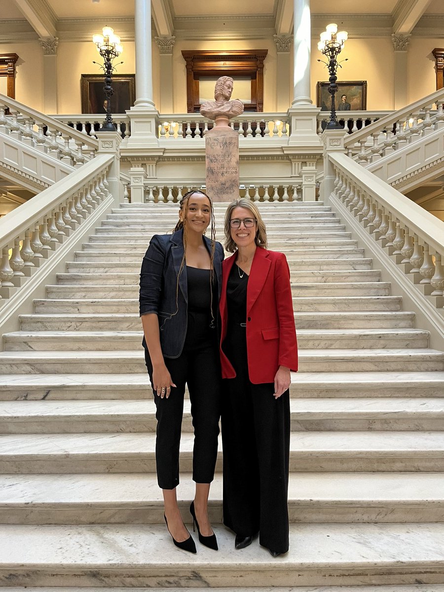 AtlantaDream's tweet photo. Today @haleyjones and @MorganShawParker visited to the Georgia State Capitol to meet with a bipartisan group of legislators to talk about the incredible impact sports participation has on girls throughout our state! 

#NGWSD https://t.co/rEABbmnwkc