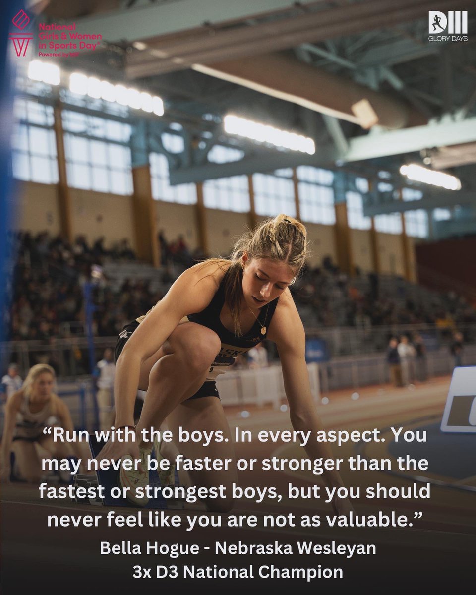 Happy National Girls &amp; Women in Sports Day from D3 Glory Days! 

Cirrus and Emily spoke to some of our top athletes and coaches about their athletic identity and what they would like to see more of in 2024.

Here’s what they had to say. 

Bella Hogue - <a href="/nwutfxc/">Nebraska Wesleyan Track & Field/XC</a>