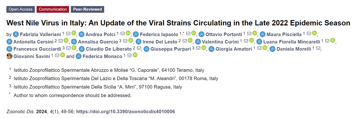 New publication🥳: West Nile Virus in Italy: An Update of the Viral Strains Circulating in the Late 2022 Epidemic Season mdpi.com/2813-0227/4/1/6