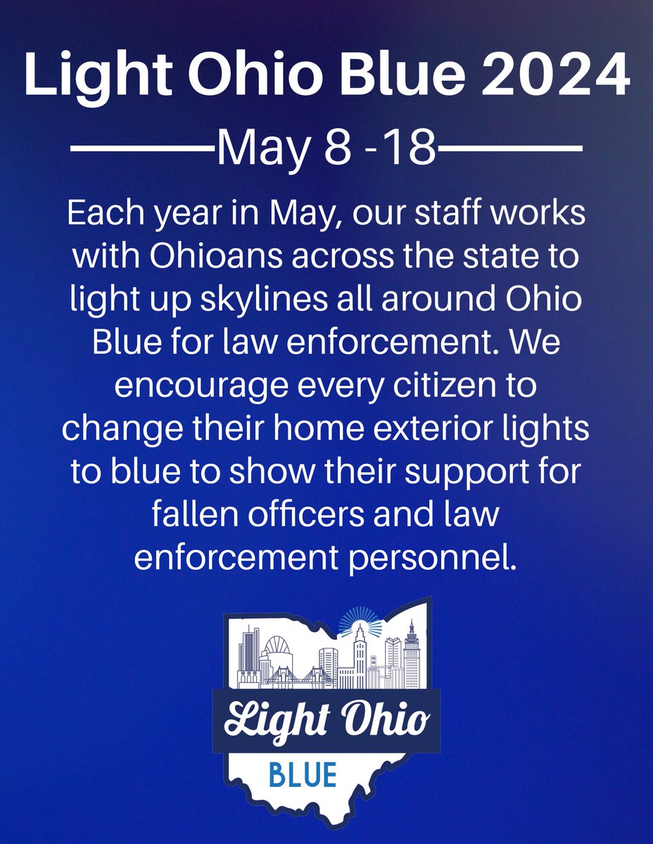 LightOhio's tweet image. The 2024 Light Ohio Blue campaign, May 8 - May 18. #LightOhioBlue