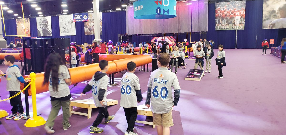 Students from Beatty ES participated in @nflplay60 Kids Day. They learn about the importance of healthy living and playing for at least 60 minutes a day as they interacted with elements of the #SBLVIII Super Experience. @ClarkCountySch