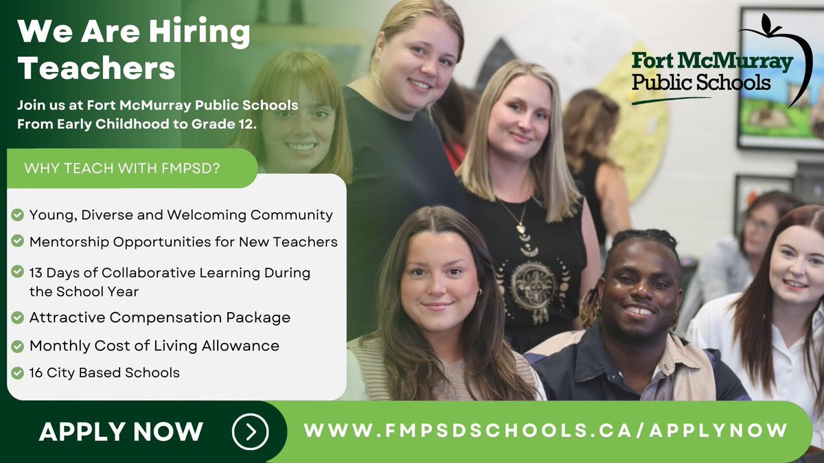 Fort McMurray Public Schools is hiring! Looking forward to meeting future teachers on Thursday at the University of New Brunswick! @FMPSD @UNB @StThomasU #DoingWhatsBestForKids