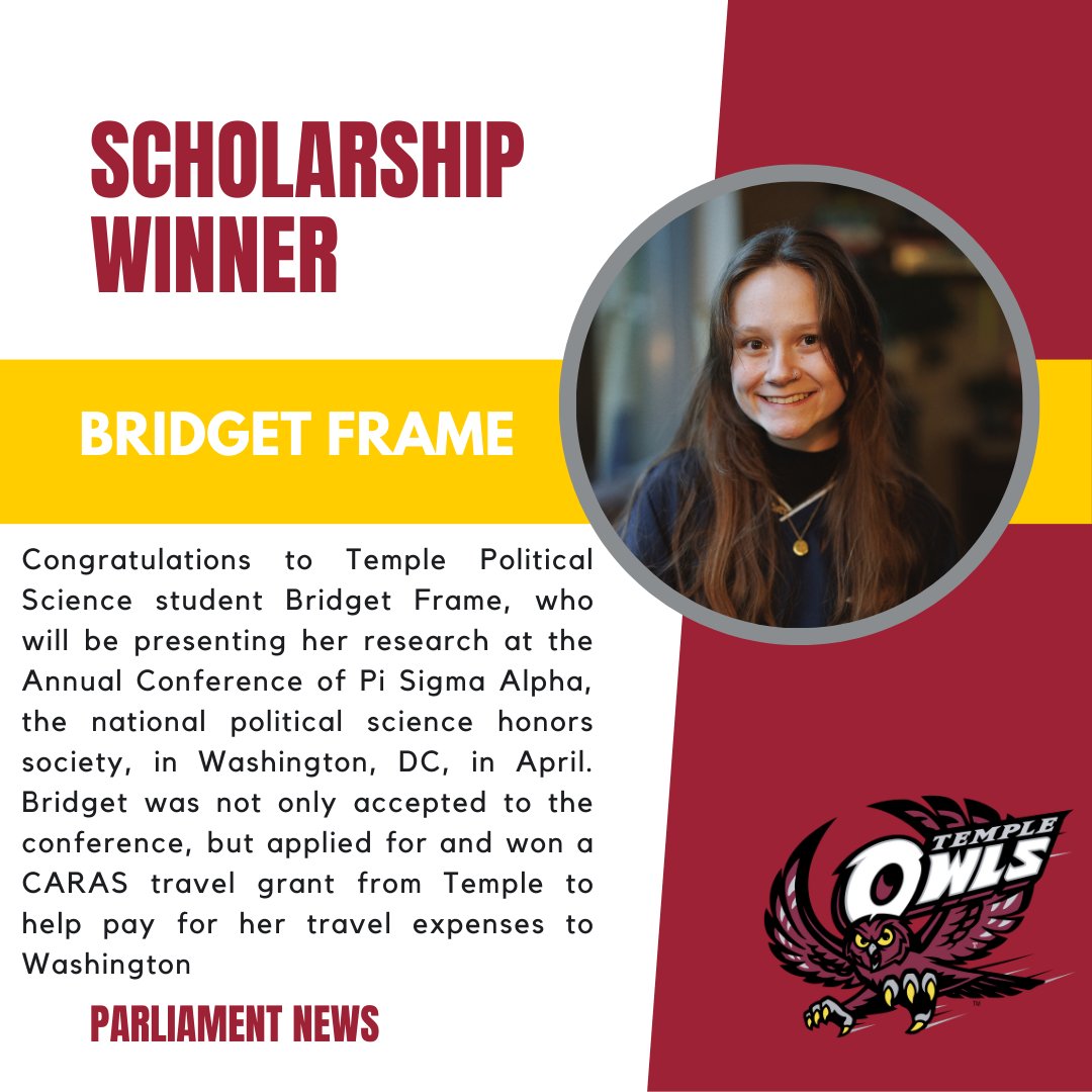 In today's exciting parliament news our student, Bridget Frame, just won the CARAS travel grant. Thinking of presenting your own paper at a conference?  Visit the CARAS website to learn more and apply for a travel grant like Bridget did! ow.ly/9hPe50Qz0BG