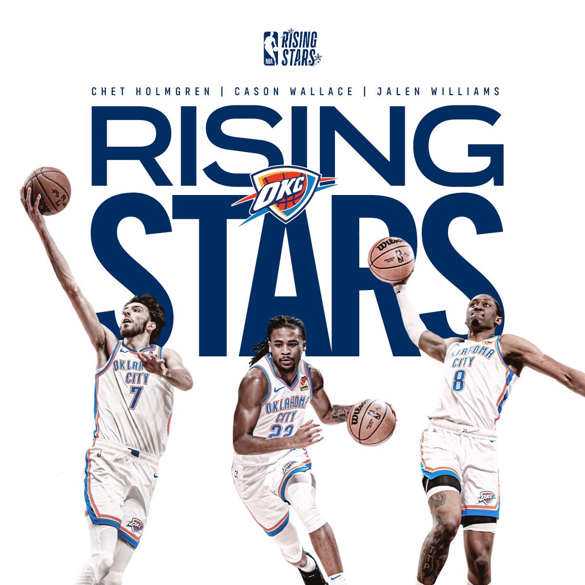 Can't wait to watch these guys in the 2024 NBA Rising Stars Game 🤩

Jalen Williams and Chet Holmgren will play for Team Jalen Rose ⚡️ 

Cason Wallace will play for Team Pau Gasol ⚡️