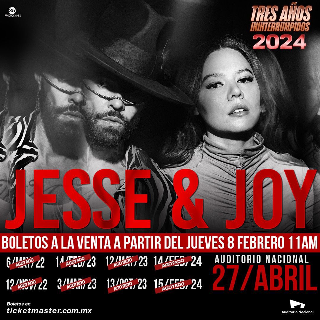 jesseyjoy's tweet photo. ¡Sorpresa! 🎉 Estamos a nada de disfrutar dos noches épicas con Sold Out en el Auditorio Nacional y gracias a su amor infinito, ¡tenemos una noticia emocionante! Nos vemos el 27 de Abril de 2024 para una nueva fecha inolvidable. Millones de gracias por su apoyo y cariño, ¡nos llenan el corazón! ❤️