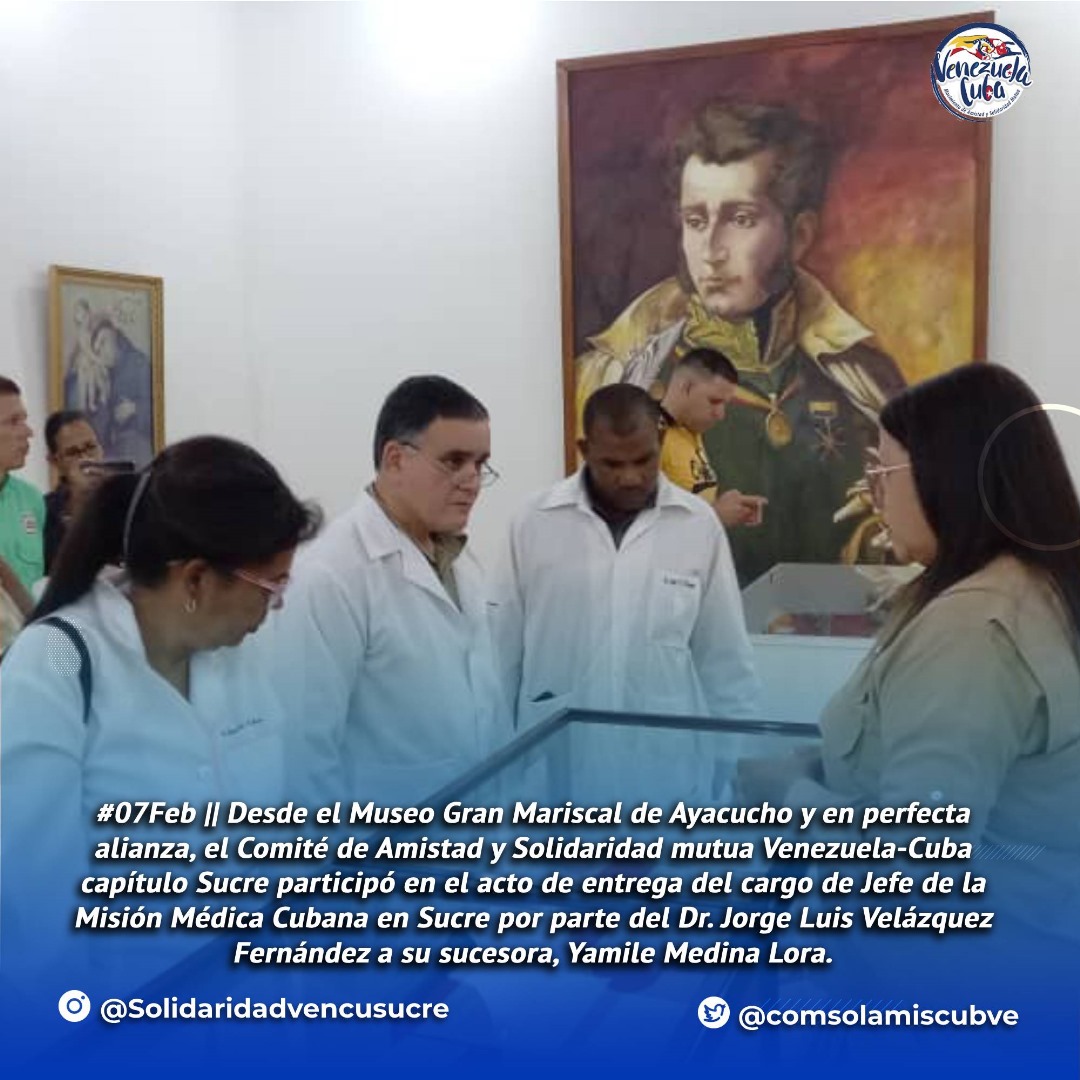 En el Museo Antonio José de Sucre, se realizó acto de entrega de la Jefatura de la Misión Médica Cubana por parte del Dr. Jorge Luis Velázquez  a su sucesora Dra. Yamilet Medina Lora. @GPintoVzla <a href="/NicolasMaduro/">Nicolás Maduro</a> @CubaPlataforma <a href="/sucregobierno_b/">SucreGobierno.B</a> <a href="/cubacooperaven/">Brigada Médica Cubana en Venezuela</a> @VzlaCubaBnas