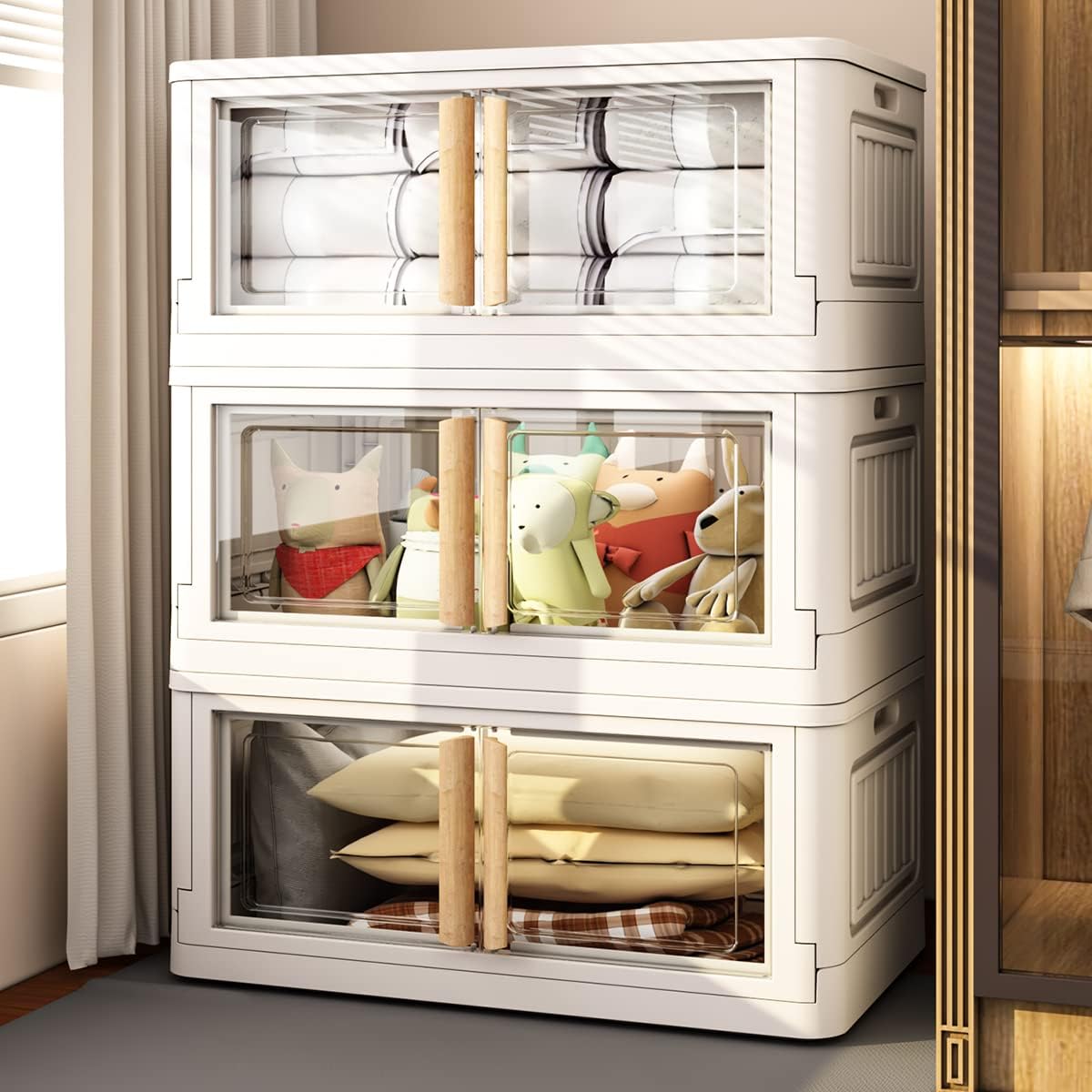 Storage Bins with Lids, 78 Quart Plastic Bins with Lids, Large Closet Organizers, 3 Packs Collapsible Storage Bins with Wheels, Double Door Stackable Bins.  The folding storage box can be used at any time.  shopstyle.it/l/b6k8O