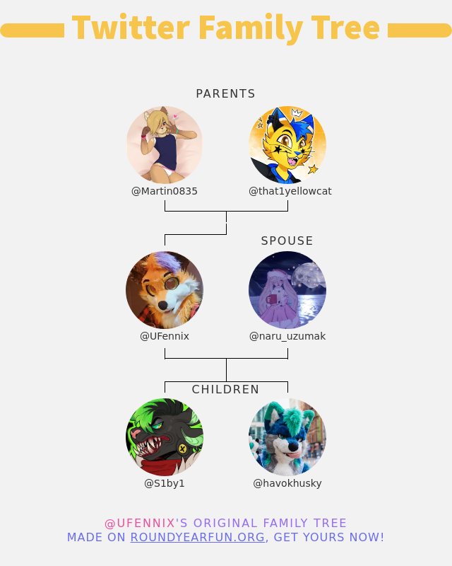 👨‍👩‍👧‍👦 My Twitter Family:
👫 Parents: <a href="/Martin0835/">Wolfie Doll 🔞</a> <a href="/that1yellowcat/">Flick⭐️</a>
👰 Spouse: @naru_uzumak
👶 Children: @S1by1 <a href="/havokhusky/">H A V O K 🏴󠁧󠁢󠁳󠁣󠁴󠁿 💀💯®️</a>

➡️ funxgames.me/twitterfamily?…