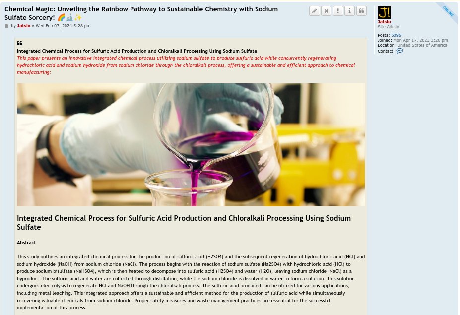🔬✨ Exciting breakthrough in chemical manufacturing! Our paper unveils an innovative process using sodium sulfate to produce sulfuric acid while regenerating HCl & NaOH. 🌟 Sustainable, efficient, and paving... 🌱🌈 #ChemicalInnovation #SustainableChem

algorithm.xiimm.net/phpbb/viewtopi…