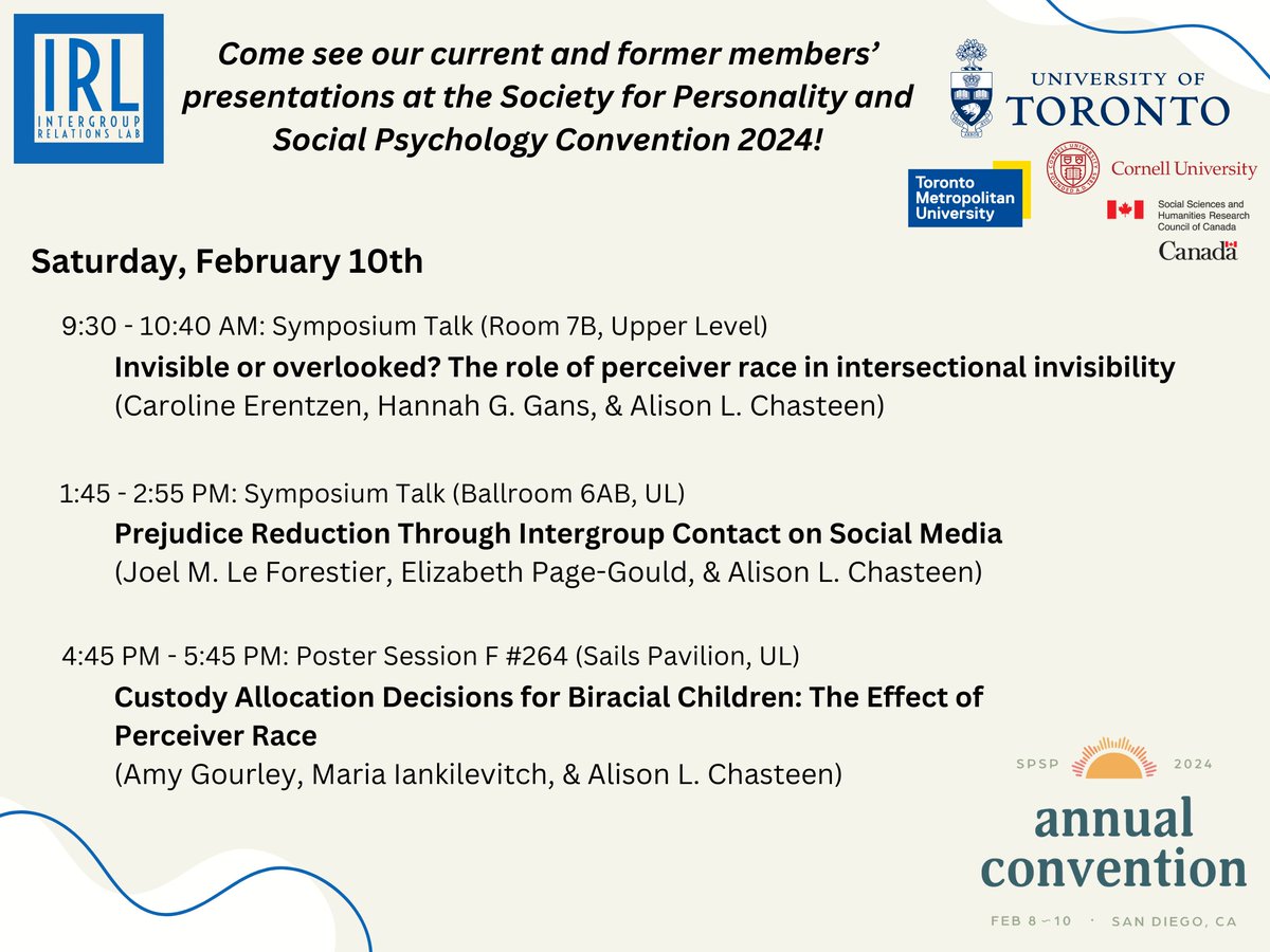 Come see our current and former members' presentations at the Society for Personality and Social Psychology Annual Convention 2024 this Saturday, February 10th!