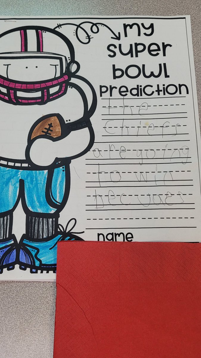 MsGinaBlessing's tweet photo. A super bowl prediction from a first grader.... https://t.co/caOCdt4pfL