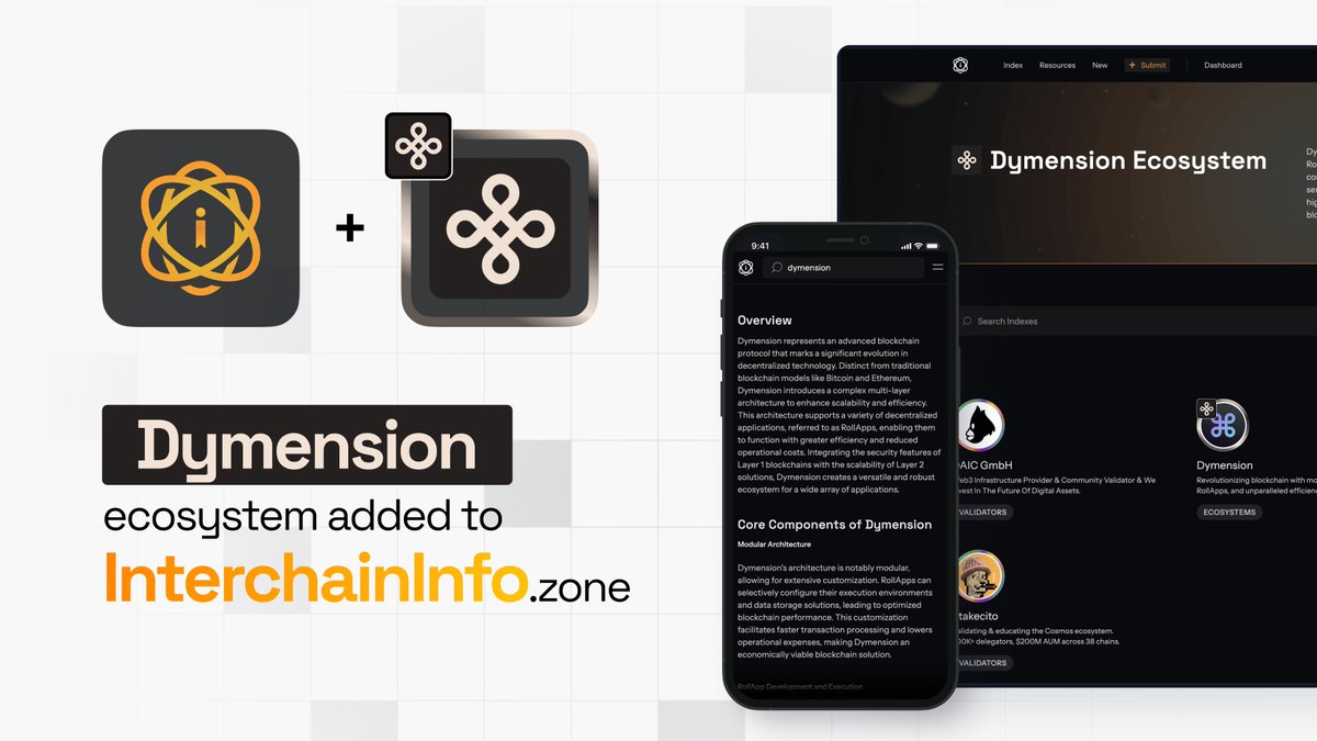 We just added Ecosystem support for <a href="/dymension/">Dymension</a> on InterchainInfo.zone🚀

Check it out &amp; make sure to nudge anyone you know building on or with $DYM to get listed!

If applicable, make sure to get your Index page updated to be included on the #dymension ecosystem page today!